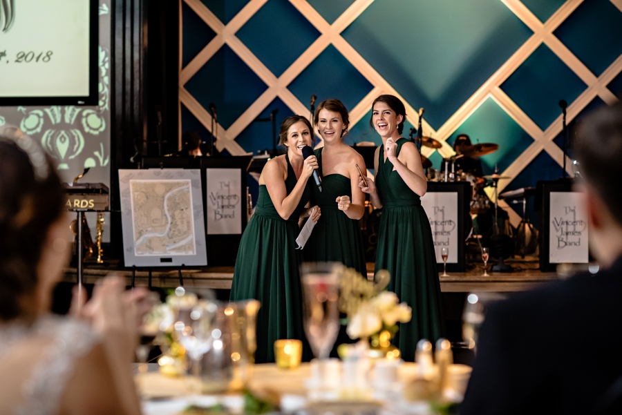 Bridesmaids giving their speech all at the same time.
